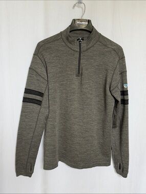 Kuhl Men's 100% Merino Wool 1/4 Zip Size L Grey Black Layering Gorpcore Hiking